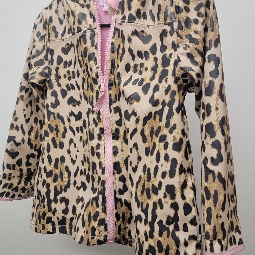 Kids Leopard Print Raincoat with Pink Trim